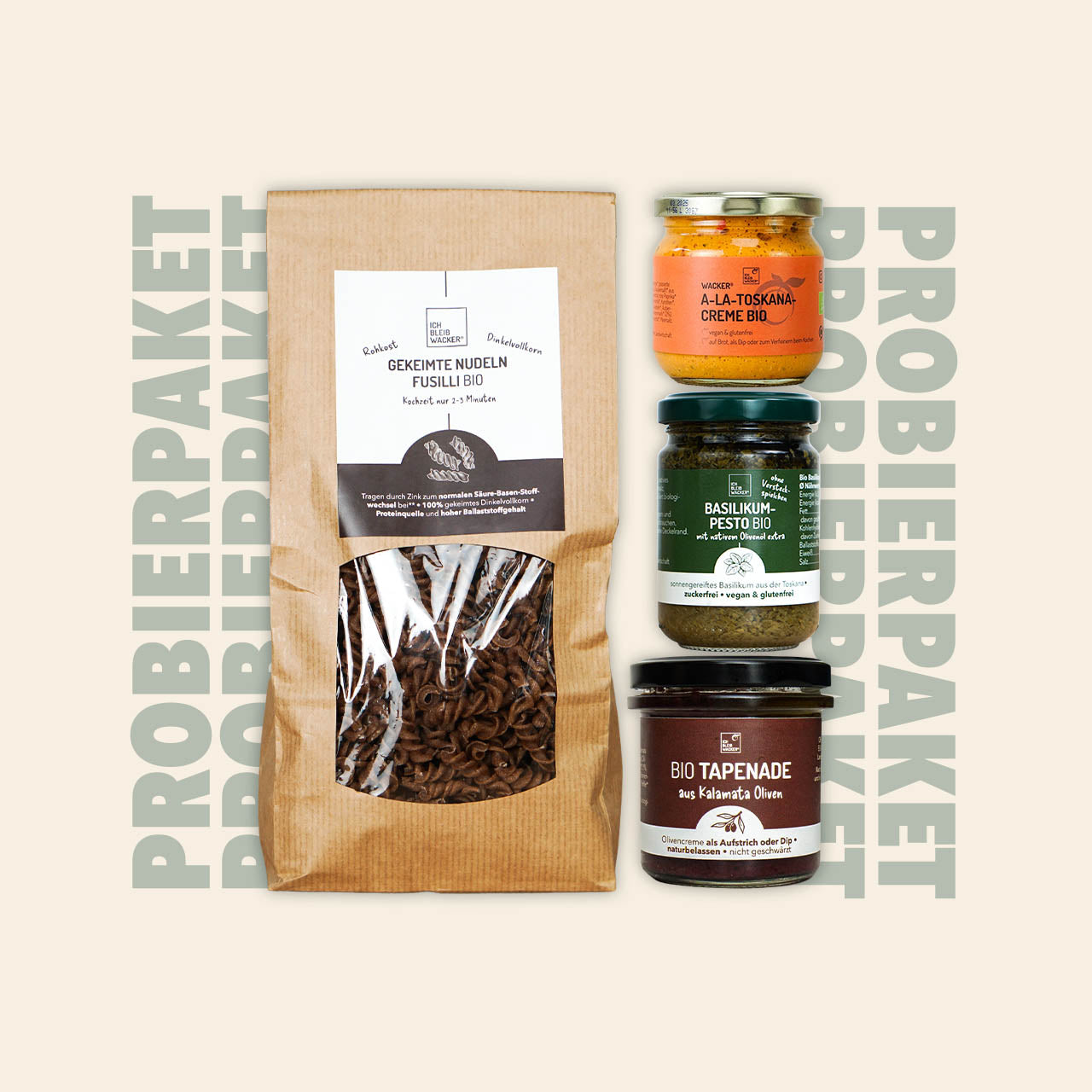 Probierpaket Gekeimte Nudeln mit 3 Saucen Bio