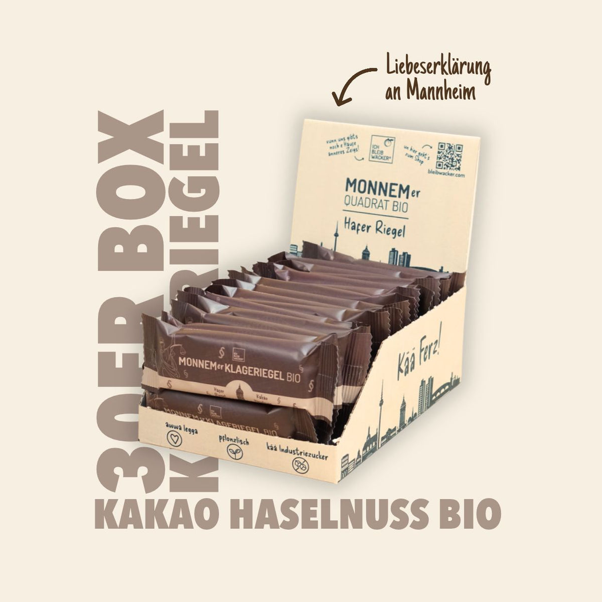 Unterstützer-Box: 30 Monnemer Klageriegel Kakao Bio