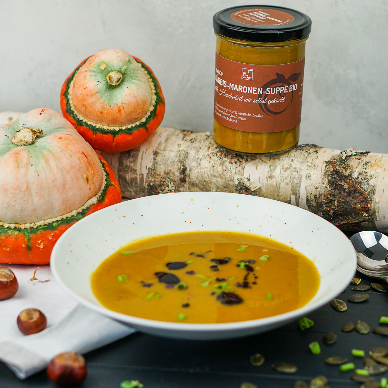 Unsere Bio-Suppe mit Kürbis-Maronen-Geschmack