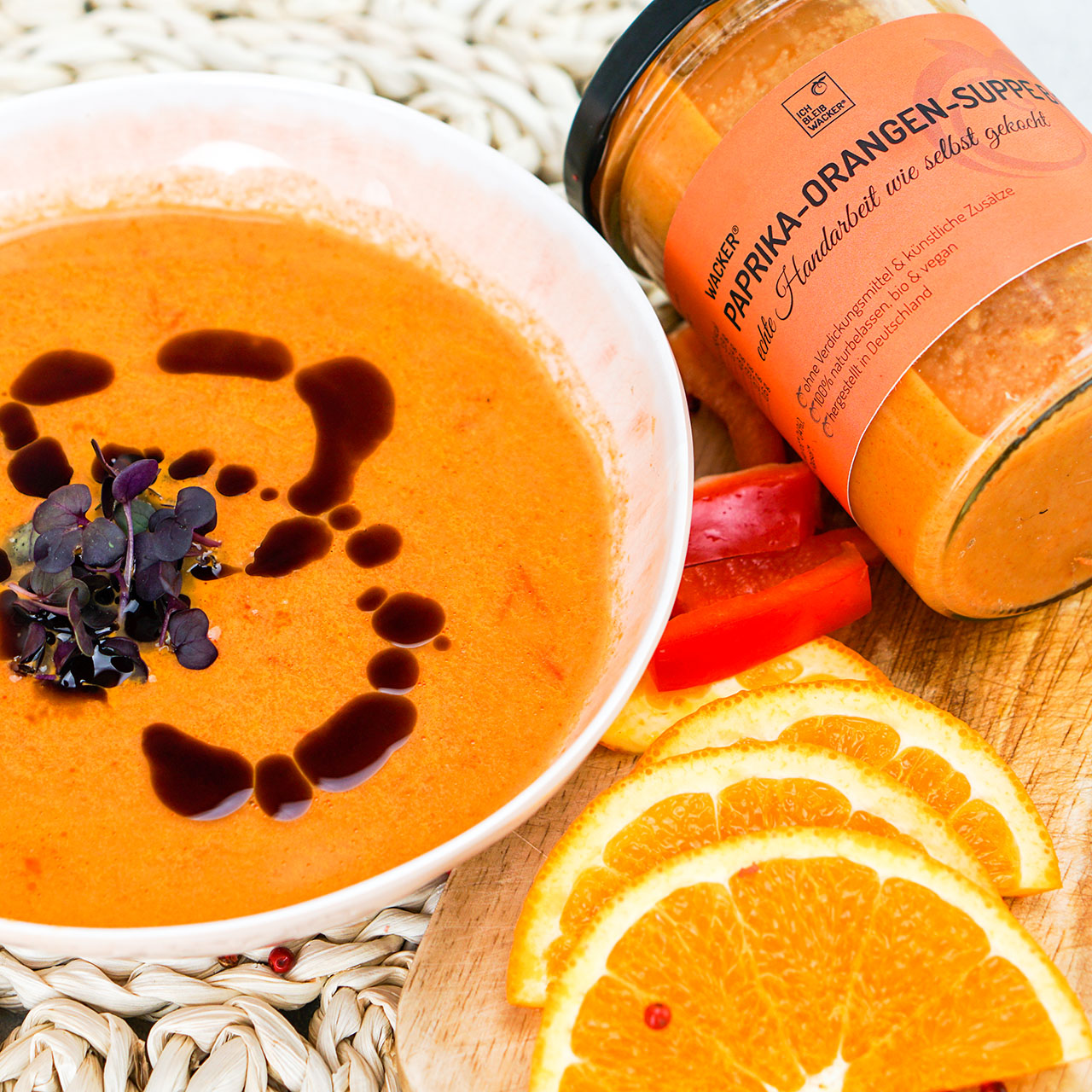Wacker Paprika-Orangen-Suppe: Kalt oder warm genießen
